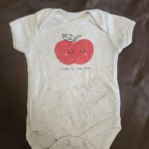 Rene Rofe Cream Baby One-Piece with Red Apple Graphic